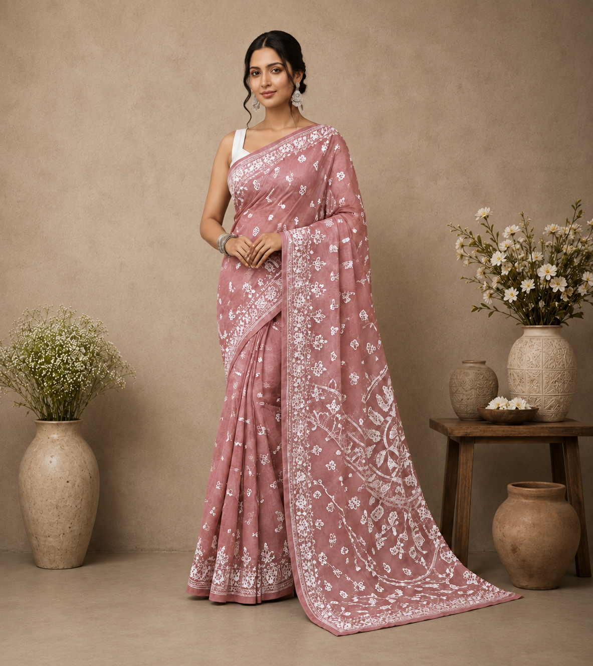 Chanderi Silk Saree with Chikankari Embroidery And Banarasi Border